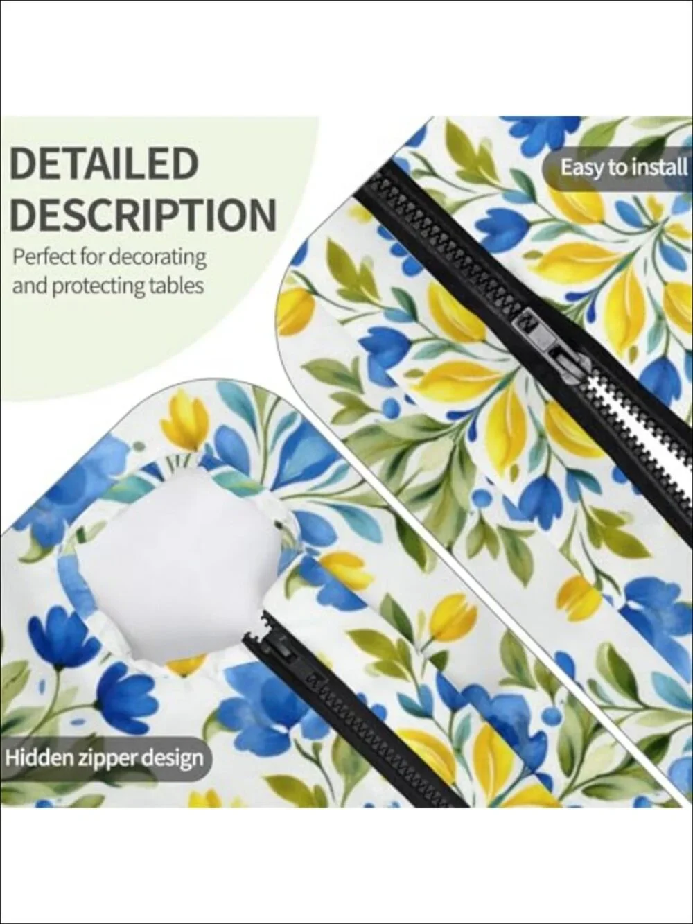 Rectangle Outdoor Tablecloth Waterproof Umbrella Hole Zipper Stretch Edge
